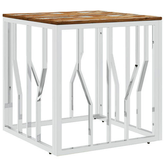 Mesa De Centro Acero Inoxidable Y Madera Reciclada Plateada_0