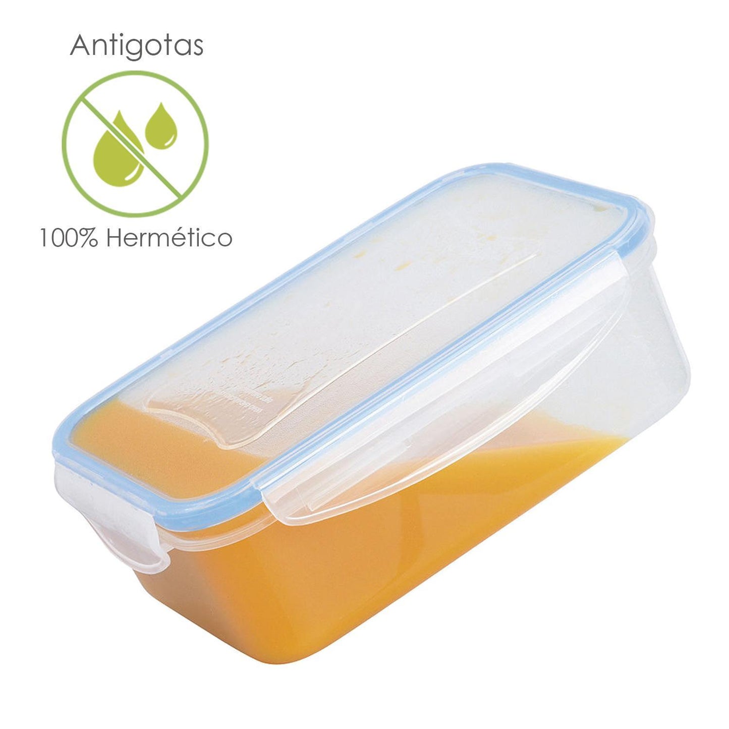 Recipiente Hermetico Plastico Rectangular 2.500 Ml. 25x18x8.5 (alt.) Cm.