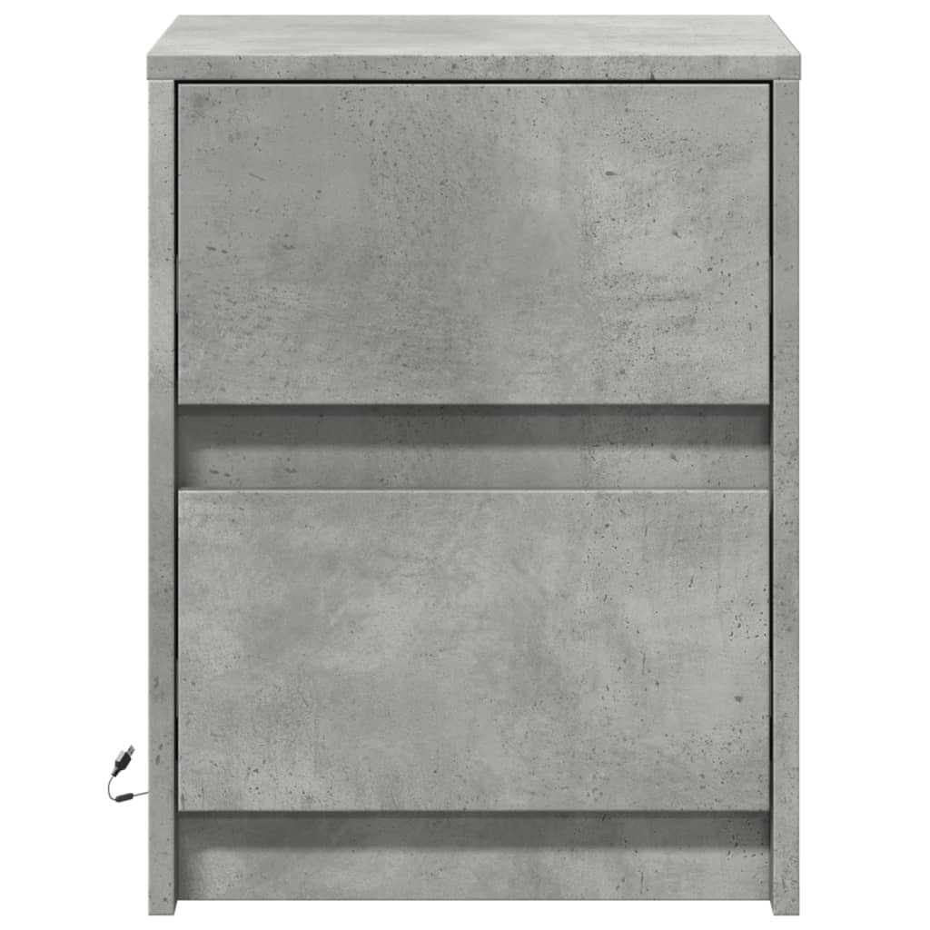 Mesita De Noche Luces Led 2 Uds Madera Ingeniería Gris Hormigón_4