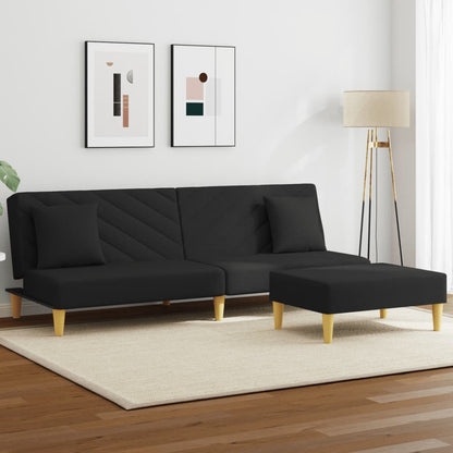 Sofá Cama De 2 Plazas Con Almohadas Y Taburete Tela Negro / Vetonek_2