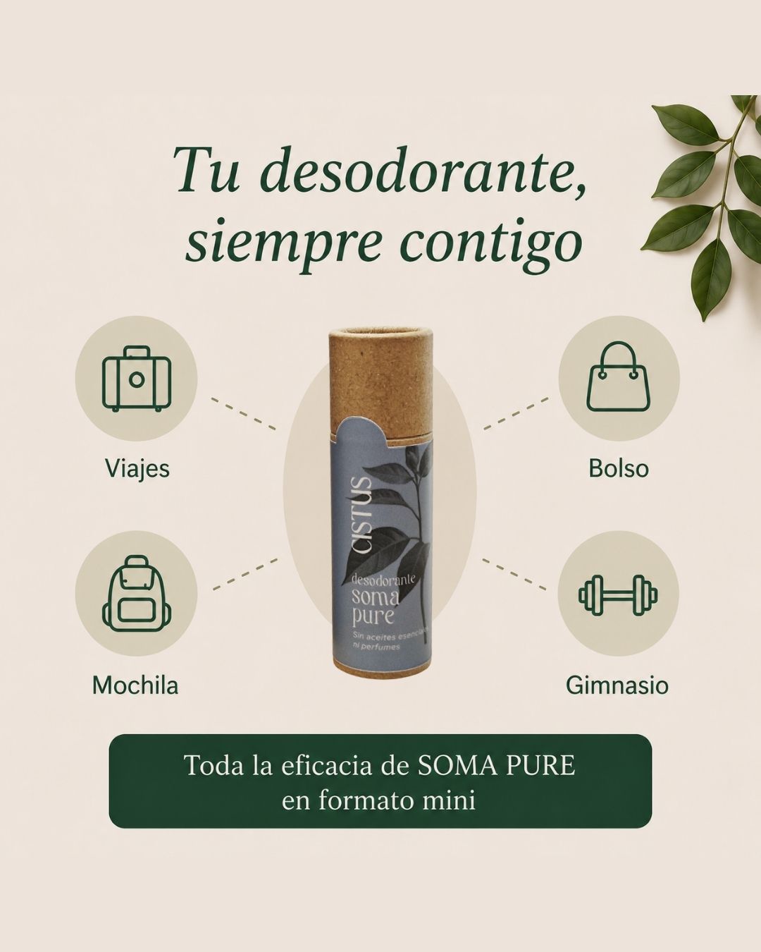 Desodorante sólido natural sin aluminio y sin perfume para piel sensible | SOMA PURE Viaje 10 ml_1