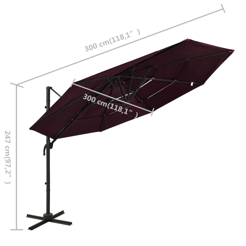 Vidaxl Sombrilla Jardín 4 Niveles Con Palo De Aluminio Burdeos 3x3 Cm_2