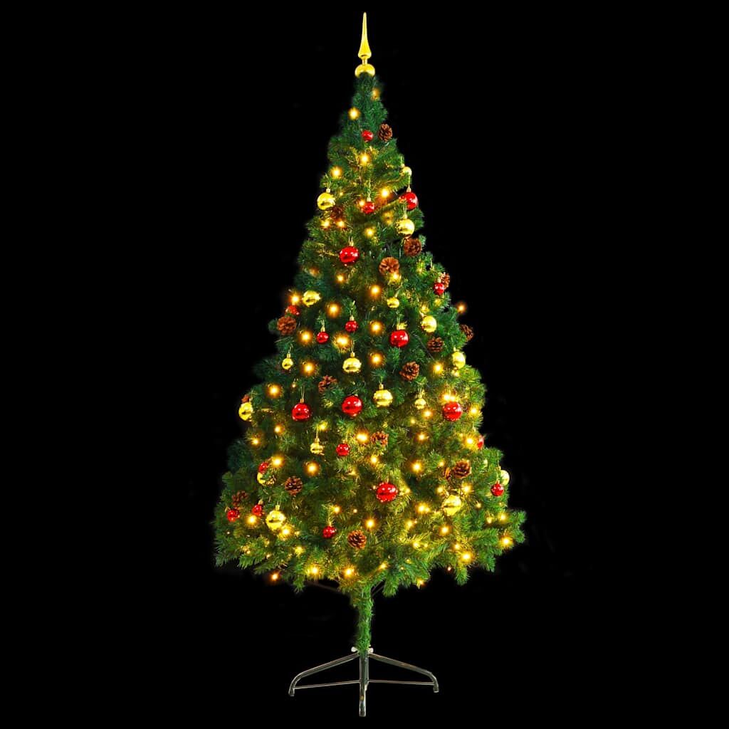 Vidaxl Árbol De Navidad Preiluminado Con Luces Y Bolas Verde 210 Cm_3