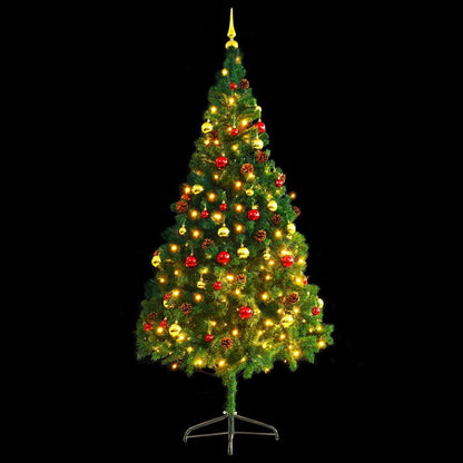 Vidaxl Árbol De Navidad Preiluminado Con Luces Y Bolas Verde 210 Cm_3