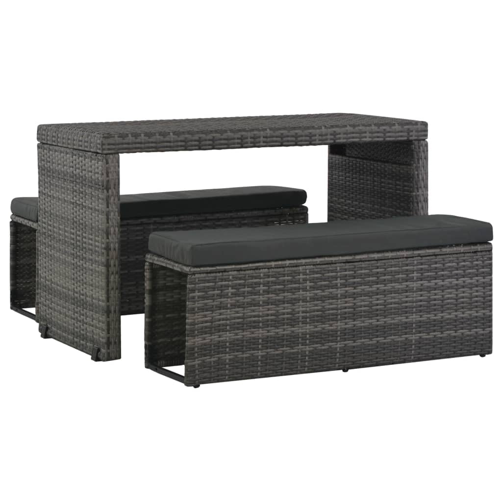 Vidaxl Set De Comedor De Jardín 3 Pzs Y Cojines Ratán Sintético Gris_0