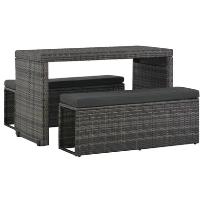 Vidaxl Set De Comedor De Jardín 3 Pzs Y Cojines Ratán Sintético Gris_0