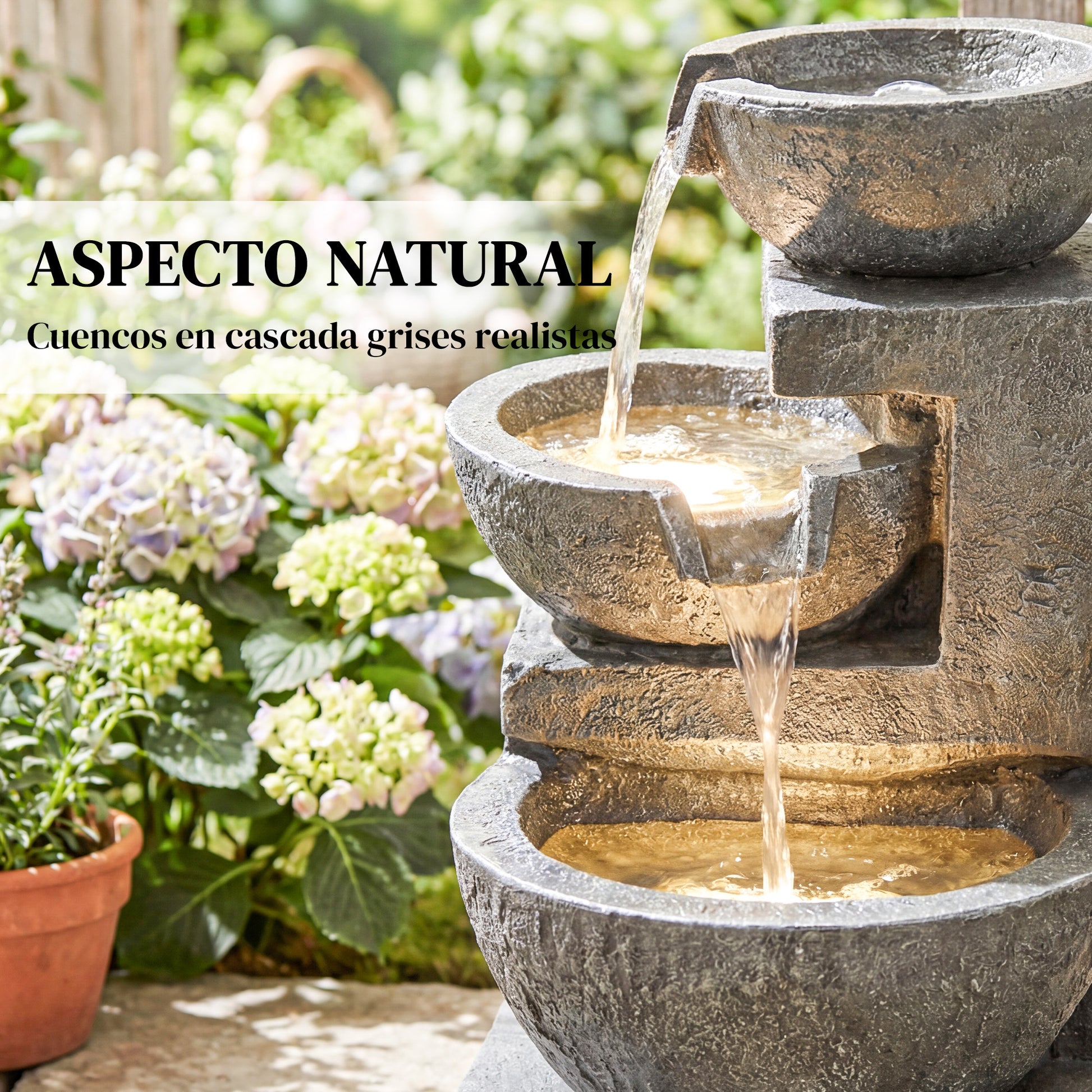 Outsunny Fuente De Agua En Cascada Con Iluminación Led Y Bomba 40x37x61 Cm_5