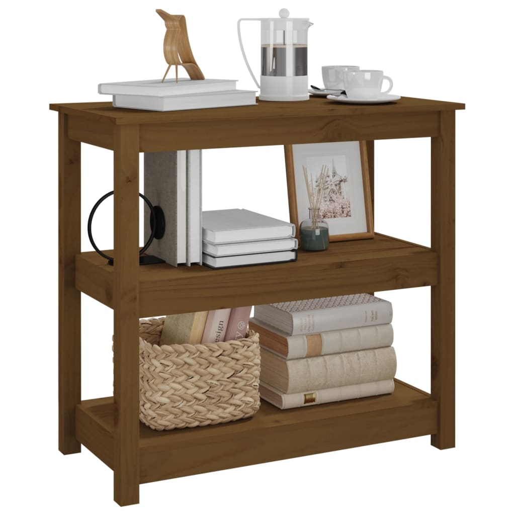 Mesa Consola De Madera Maciza De Pino Marrón Miel 80x40x74 Cm_2
