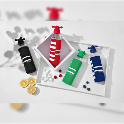 Botella De Agua 500ml Borosilicato Funda Rojo Y Tapa De Grifo Rainbow Be_3