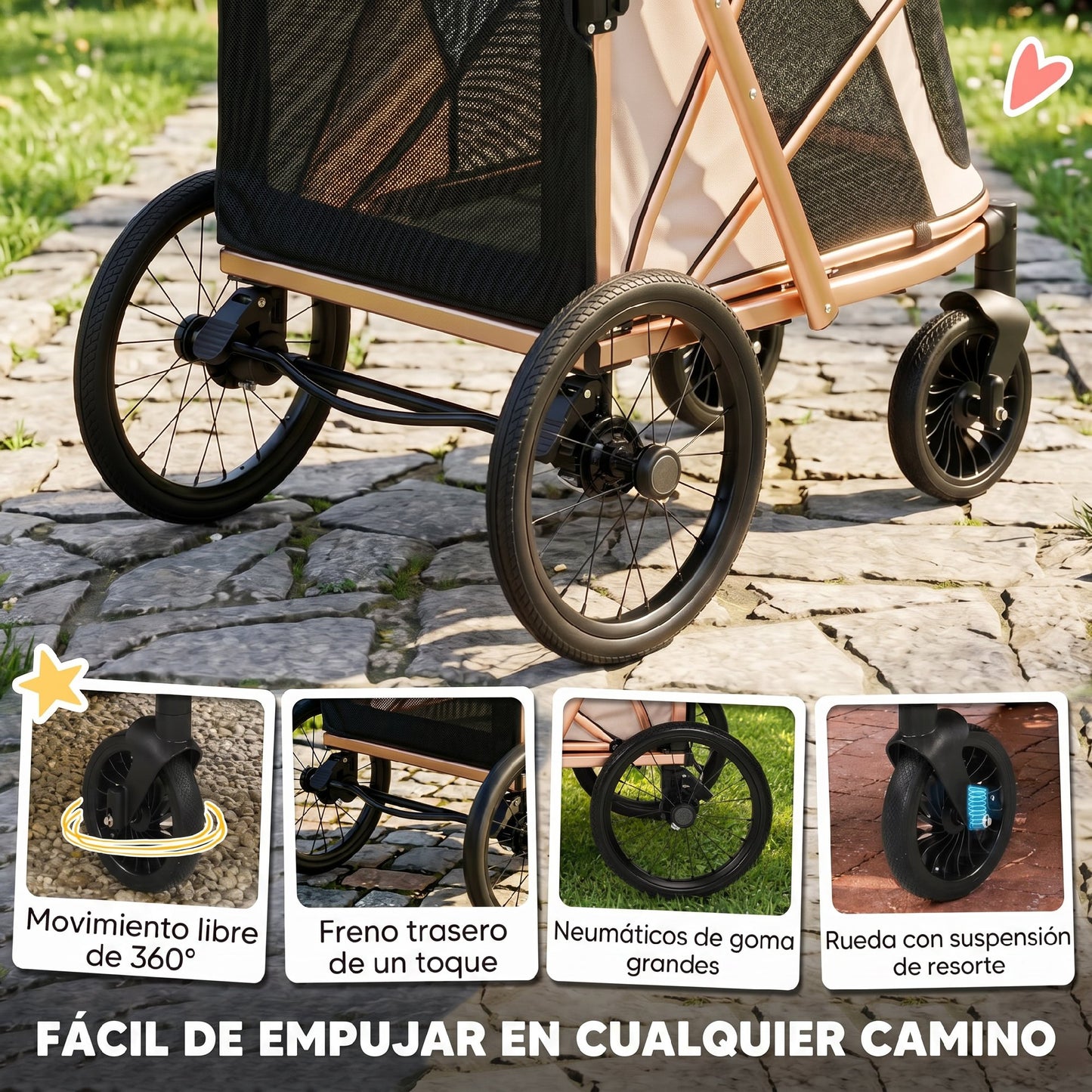 Pawhut Carrito Para Perros Plegable Hasta 20 Kg Con Ruedas Grandes Y Suspensión_5