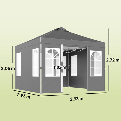Outsunny Carpa Plegable 3x3m Pop-up Altura Ajustable Laterales Extraíbles Gris_2
