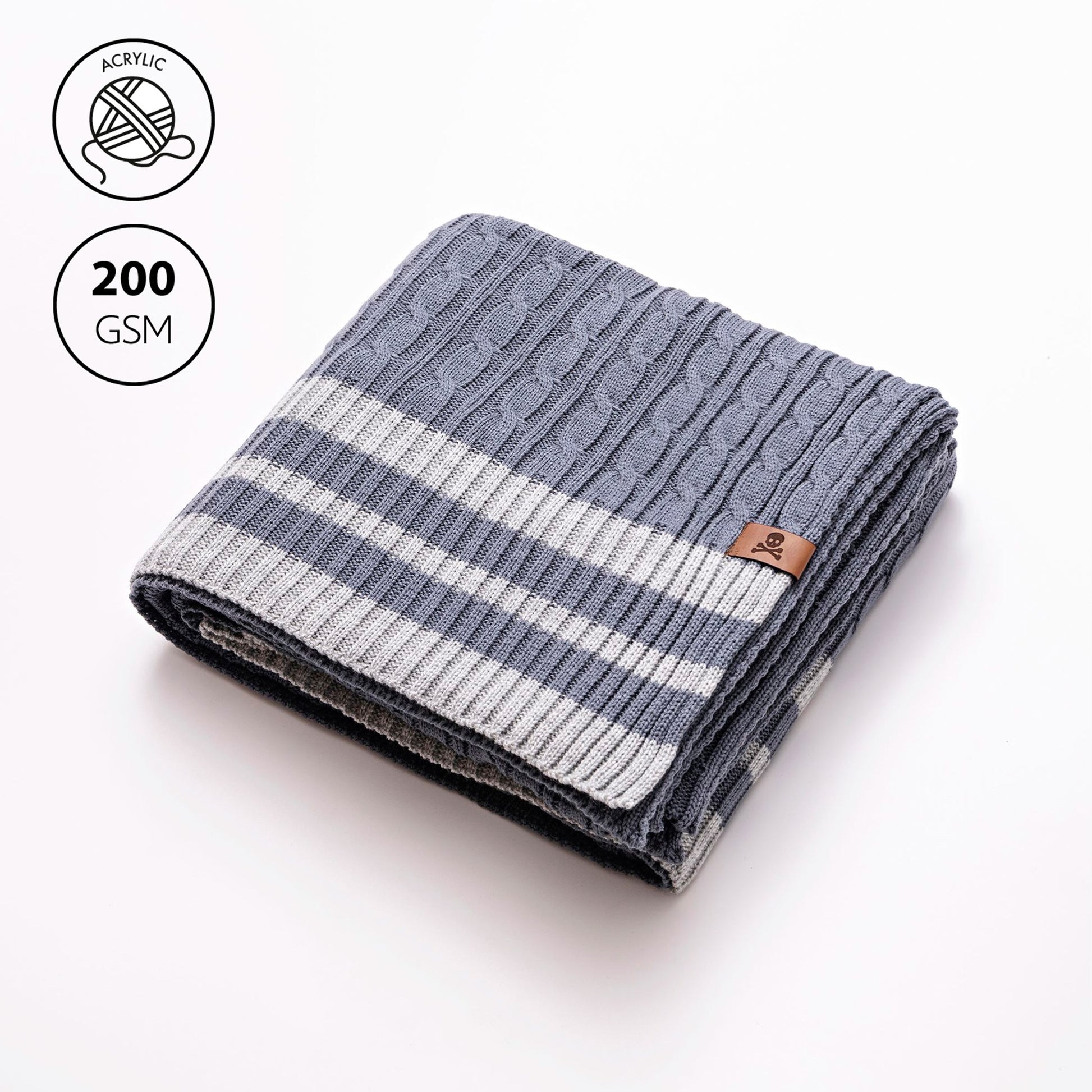 Manta Punto De Ochos 140x190cm 100% Acrílico 200gsm Azul Con Rallas Grises Scalpers Home