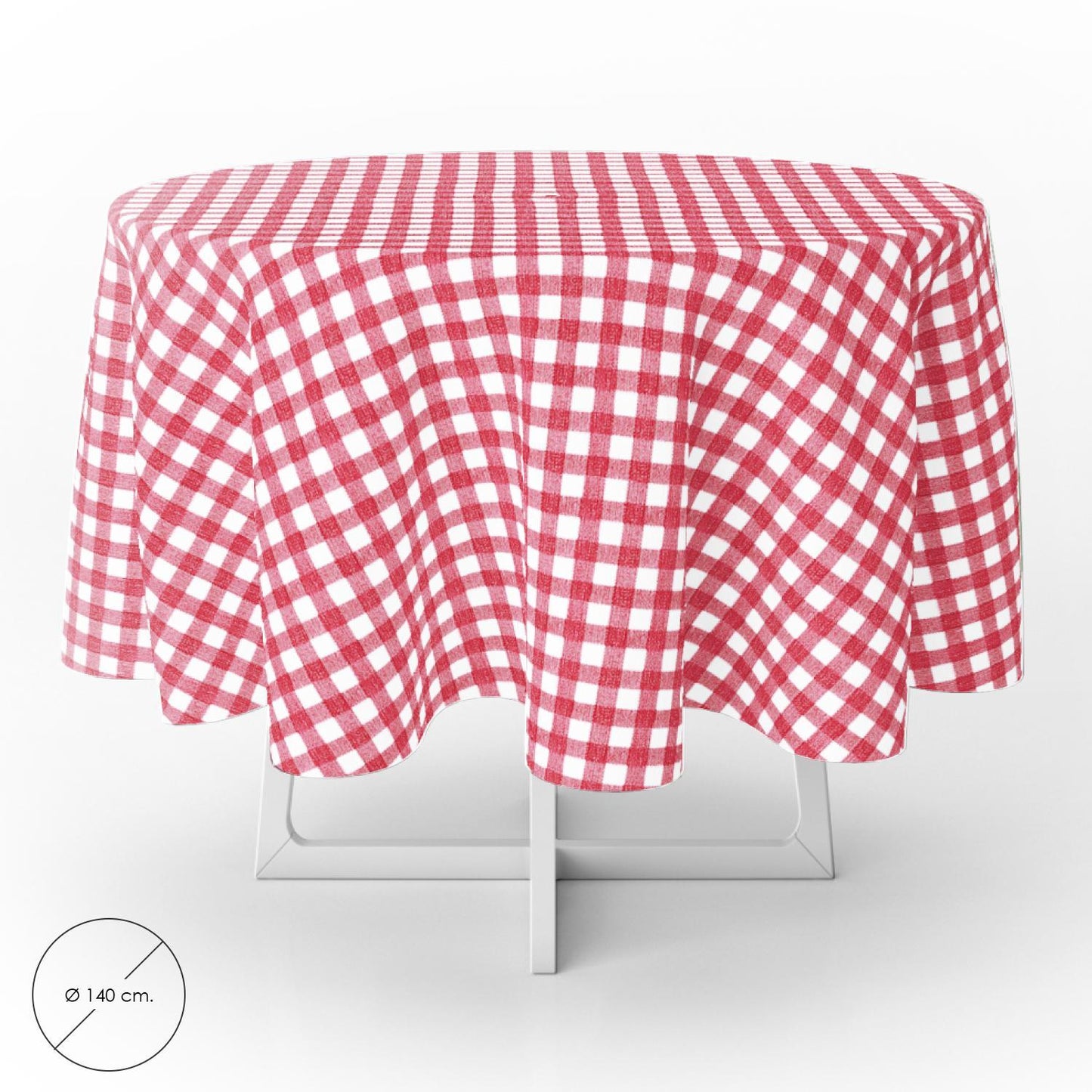 Mantel Hule Redondo Cuadros Rojos Impermeable Antimanchas Pvc Ø140 Cm. Uso Interior Y Exterior_0