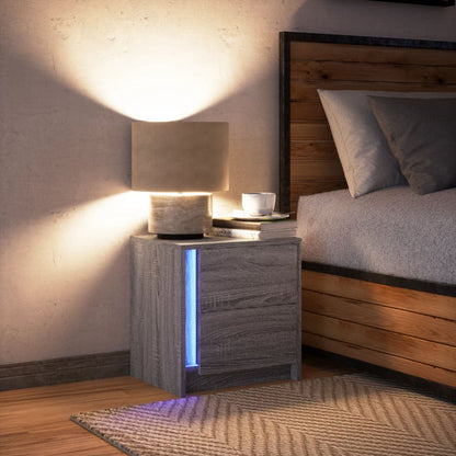 Mesita De Noche Con Luces Led Madera De Ingeniería Gris Sonoma_3