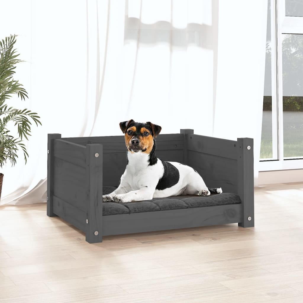 Cama Para Perros Madera Maciza De Pino Gris 55,5x45,5x28 Cm / Vetonek_1