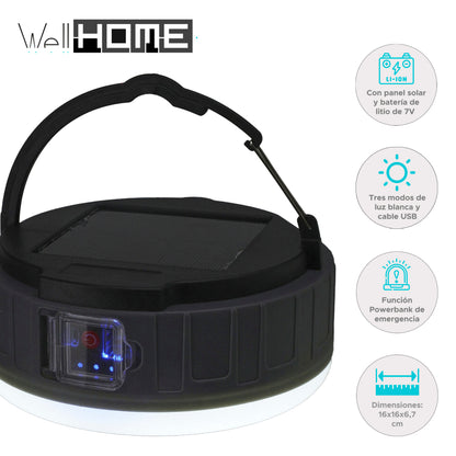Well Home Lámpara De Camping Con Panel Solar En Polipropileno 16x16x6,7cm_1