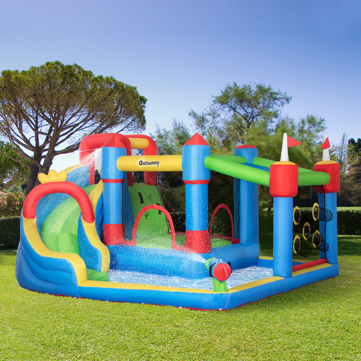 Castillo Inflable Outsunny Tela Oxford, Poliéster Multicolor 390x300x197 Cm_1