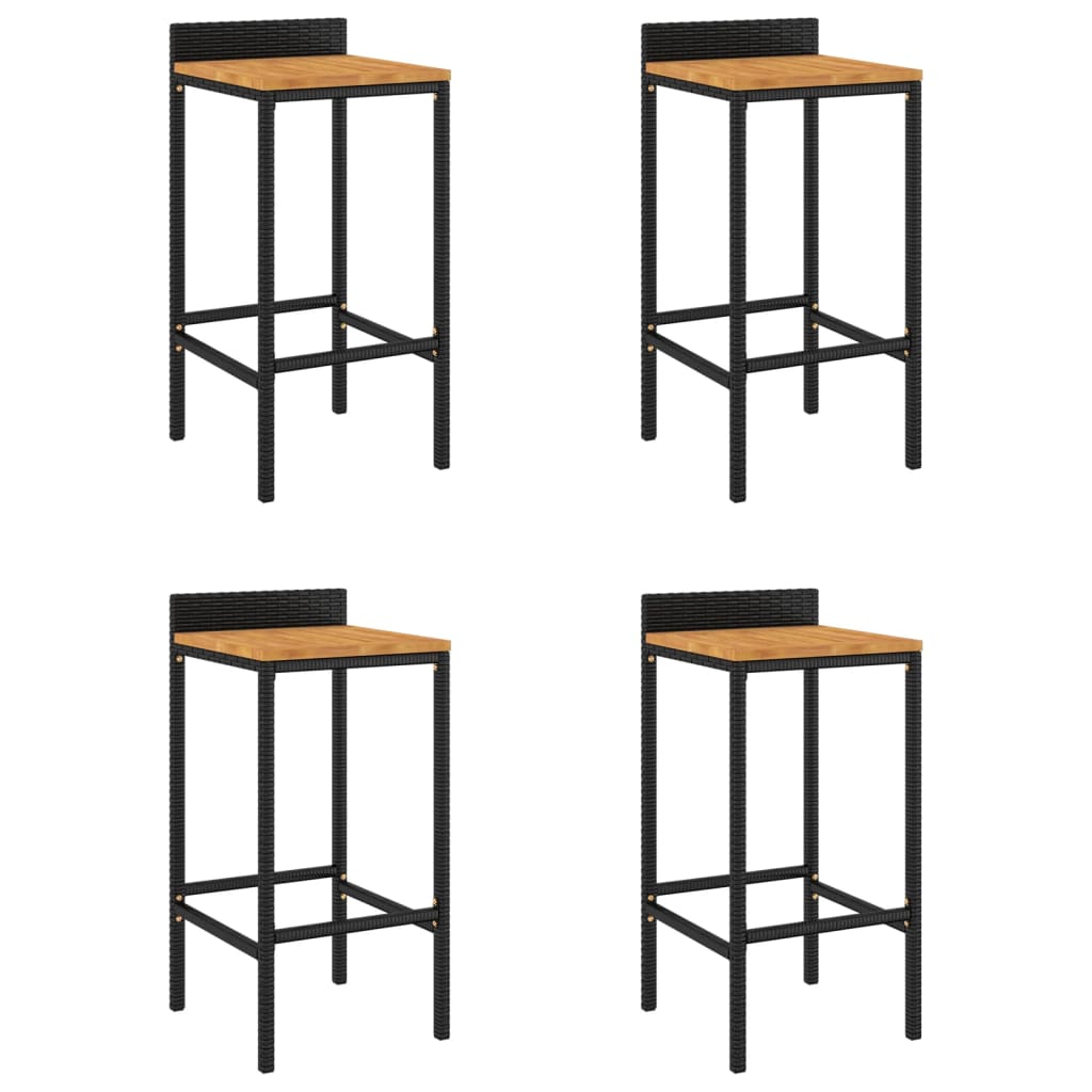 Taburetes Altos 4 Uds Madera De Acacia Y Ratán Sintético Negro_0