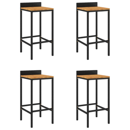 Taburetes Altos 4 Uds Madera De Acacia Y Ratán Sintético Negro_0