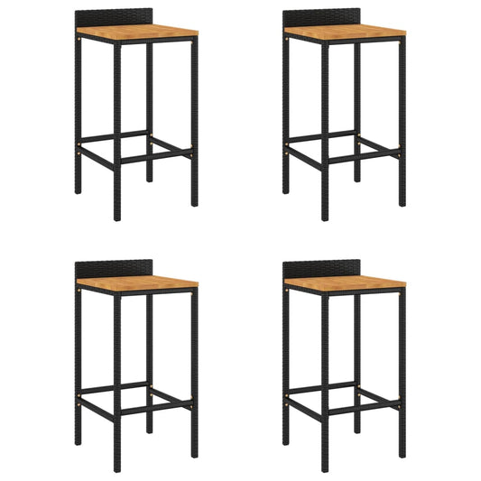 Taburetes Altos 4 Uds Madera De Acacia Y Ratán Sintético Negro_0