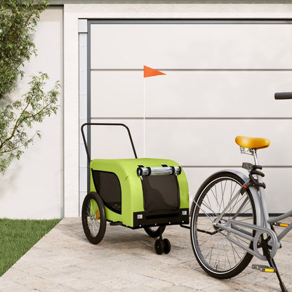 Vidaxl Remolque De Bicicleta Mascotas Hierro Tela Oxford Verde Negro_1