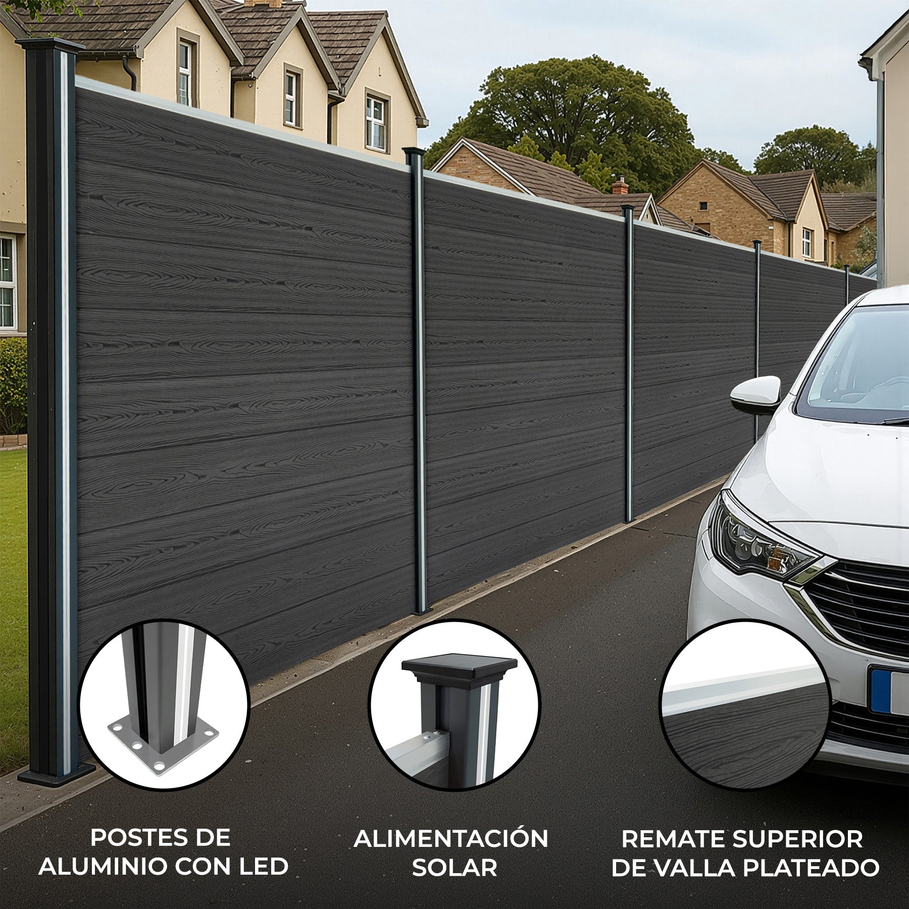 Vallas Para Exteriores De Wpc Y Aluminio - 5x Paneles + 6x Postes | Gris_1