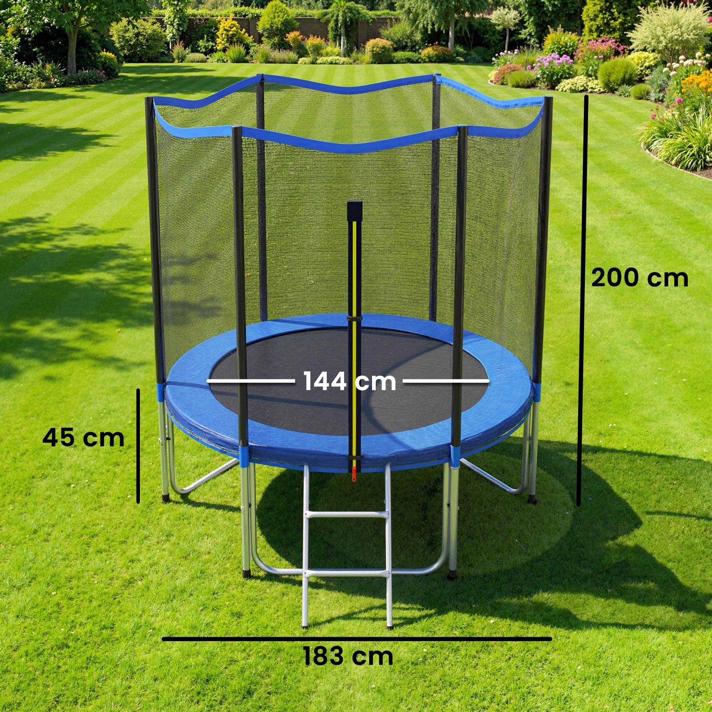 Sportnow Cama Elástica Niños Exterior Ø183 Cm Con Red De Seguridad Escalera Azul_2