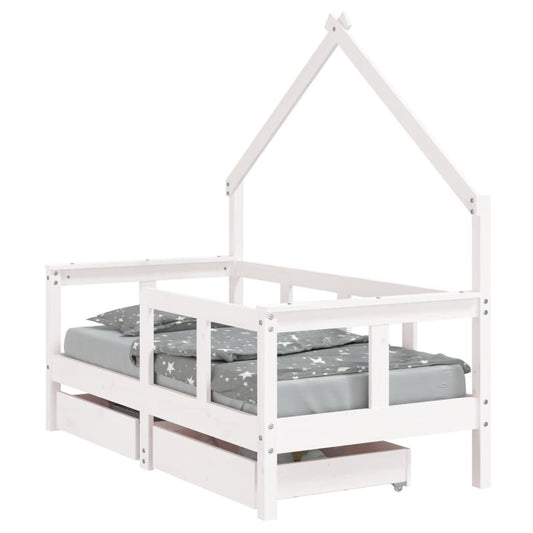 Vidaxl Estructura Cama Niños Con Cajones Madera Pino Blanco 70x140 Cm_0