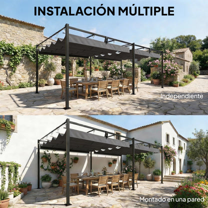 Outsunny Pérgola De Jardín 6x3 M Con Techo Retráctil Upf50+ Drenaje Gris Oscuro_5