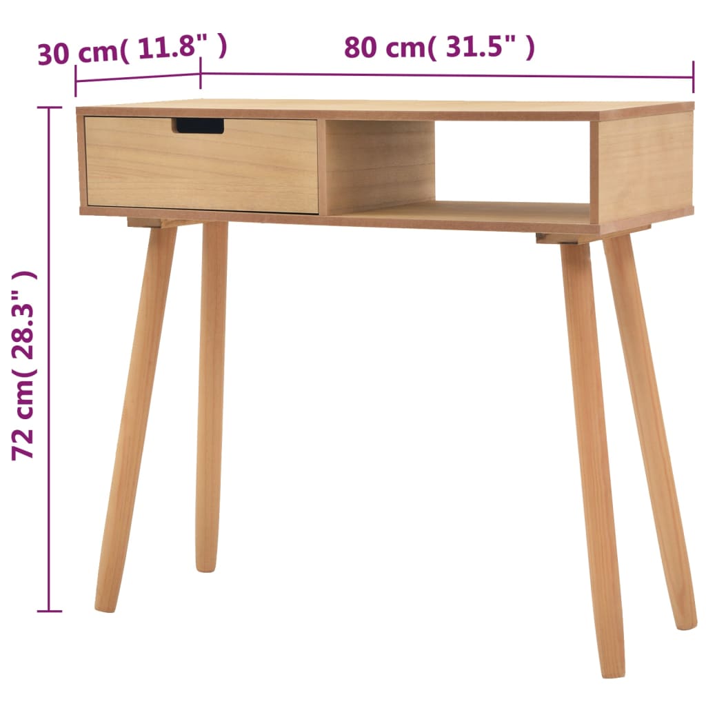 Mesa Consola De Madera Maciza De Pino 80x30x72 Cm Marrón_4