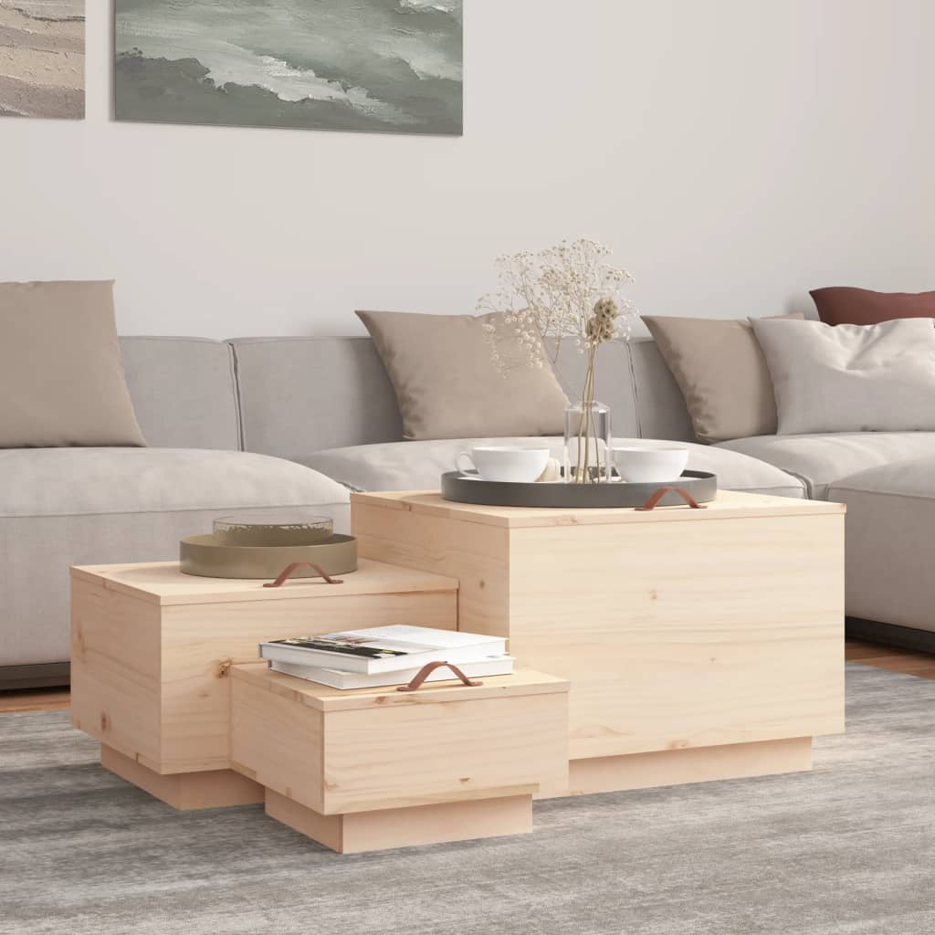 Cajas De Almacenaje Con Tapa 3 Piezas Madera Maciza Pino_0