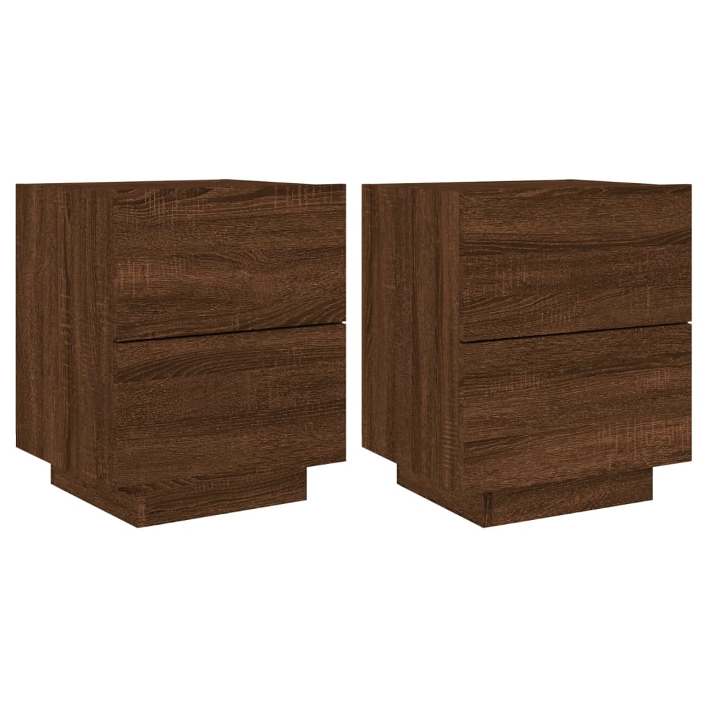 Mesitas De Noche Luces Led 2 Uds Madera Ingeniería Roble Marrón_0