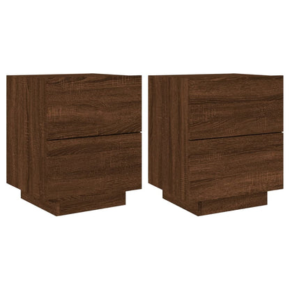 Mesitas De Noche Luces Led 2 Uds Madera Ingeniería Roble Marrón_0