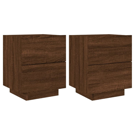Mesitas De Noche Luces Led 2 Uds Madera Ingeniería Roble Marrón_0