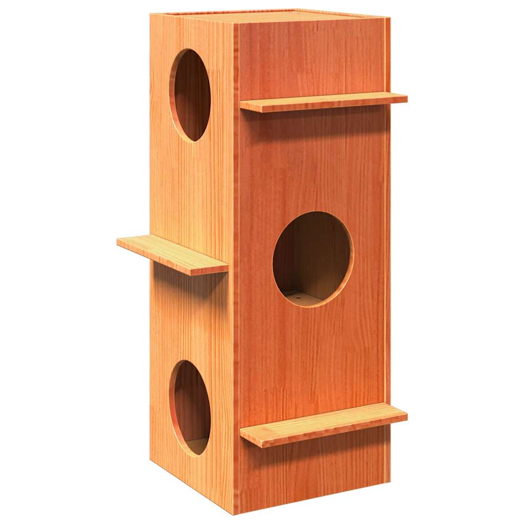 Casa Para Gatos Cera Marrón 43x43x90 Cm Madera Maciza Pino_1
