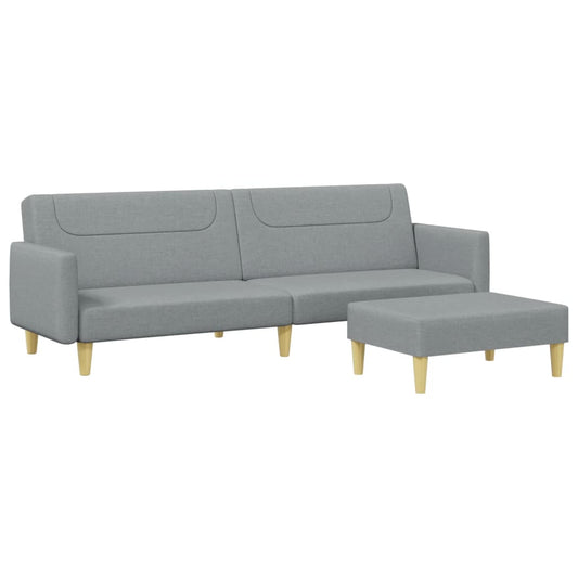 Sofá Cama De 2 Plazas Con Taburete Tela Gris Claro / Vetonek_0