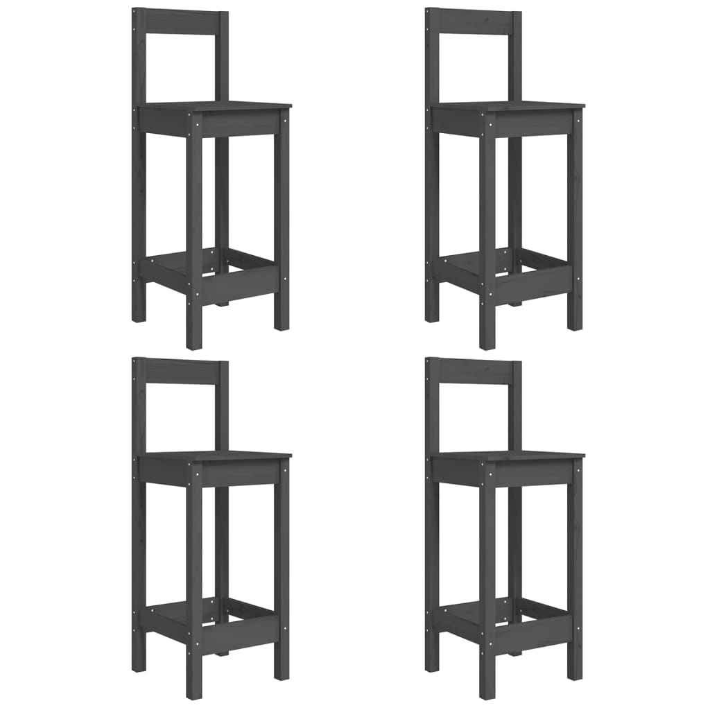 Vidaxl Set De Mesa Y Taburetes Altos Jardín 5 Piezas Madera Pino Gris_5