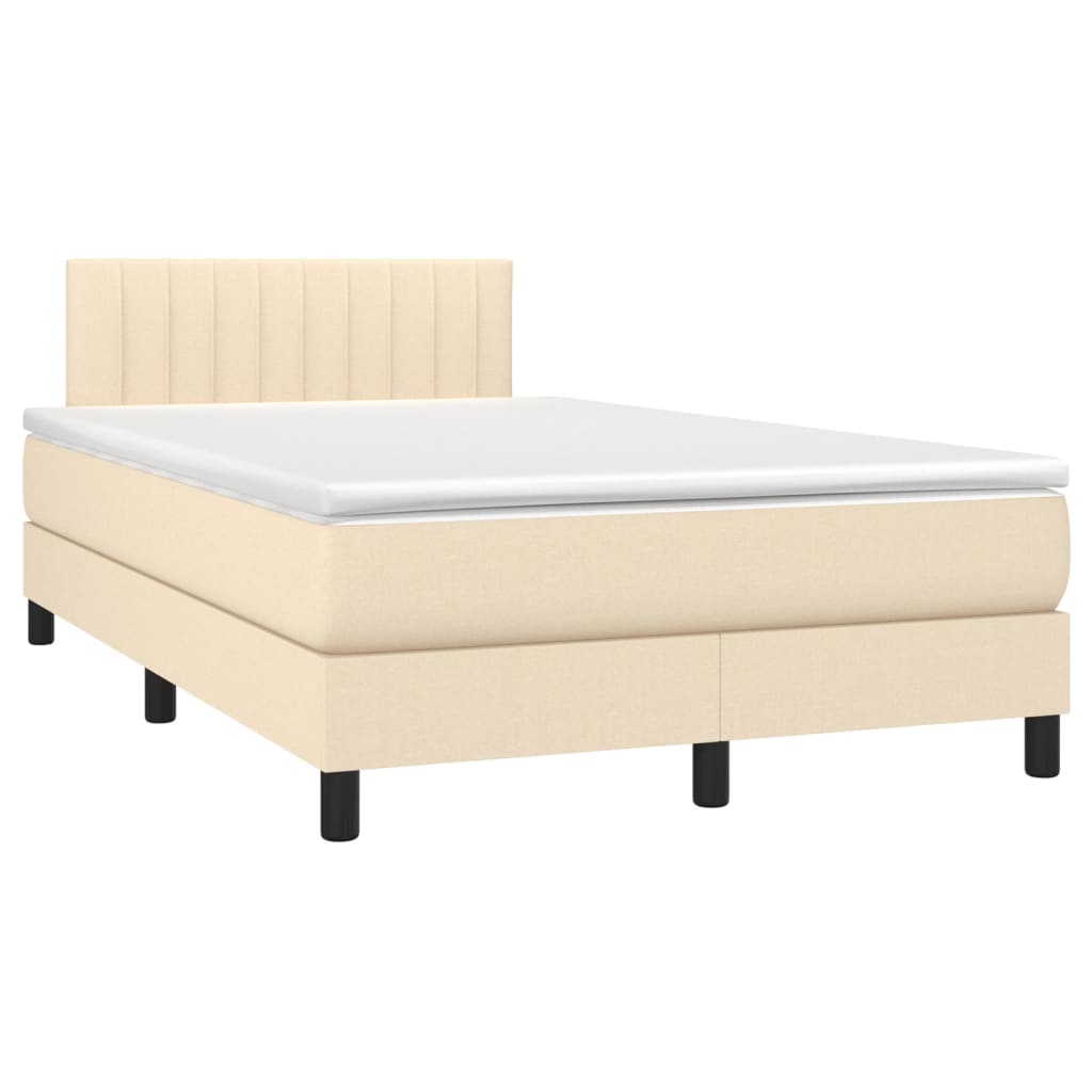 Cama Box Spring Con Colchón Y Led Tela Crema 120x200 Cm / Vetonek_1