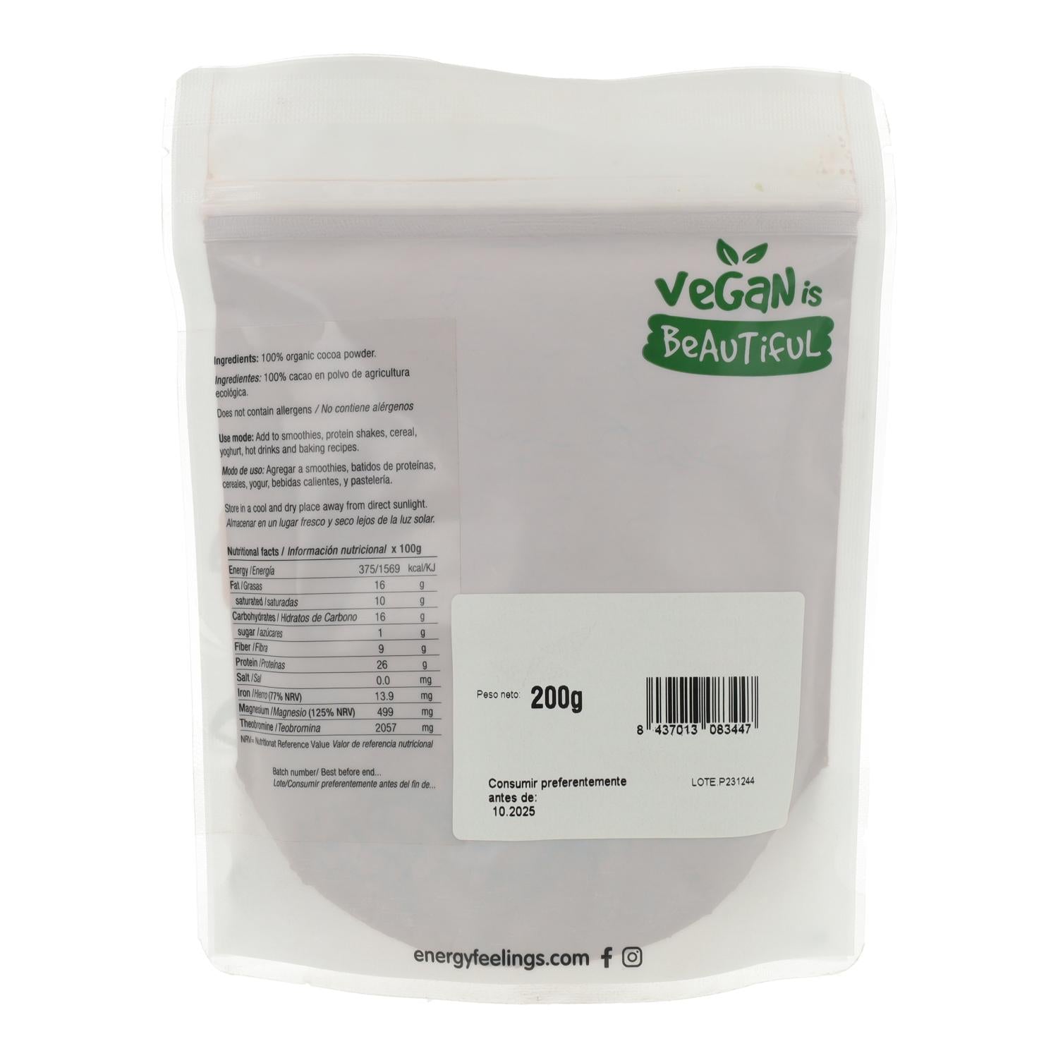 Cacao en polvo sin azúcar ECO Energy Feelings 200 g