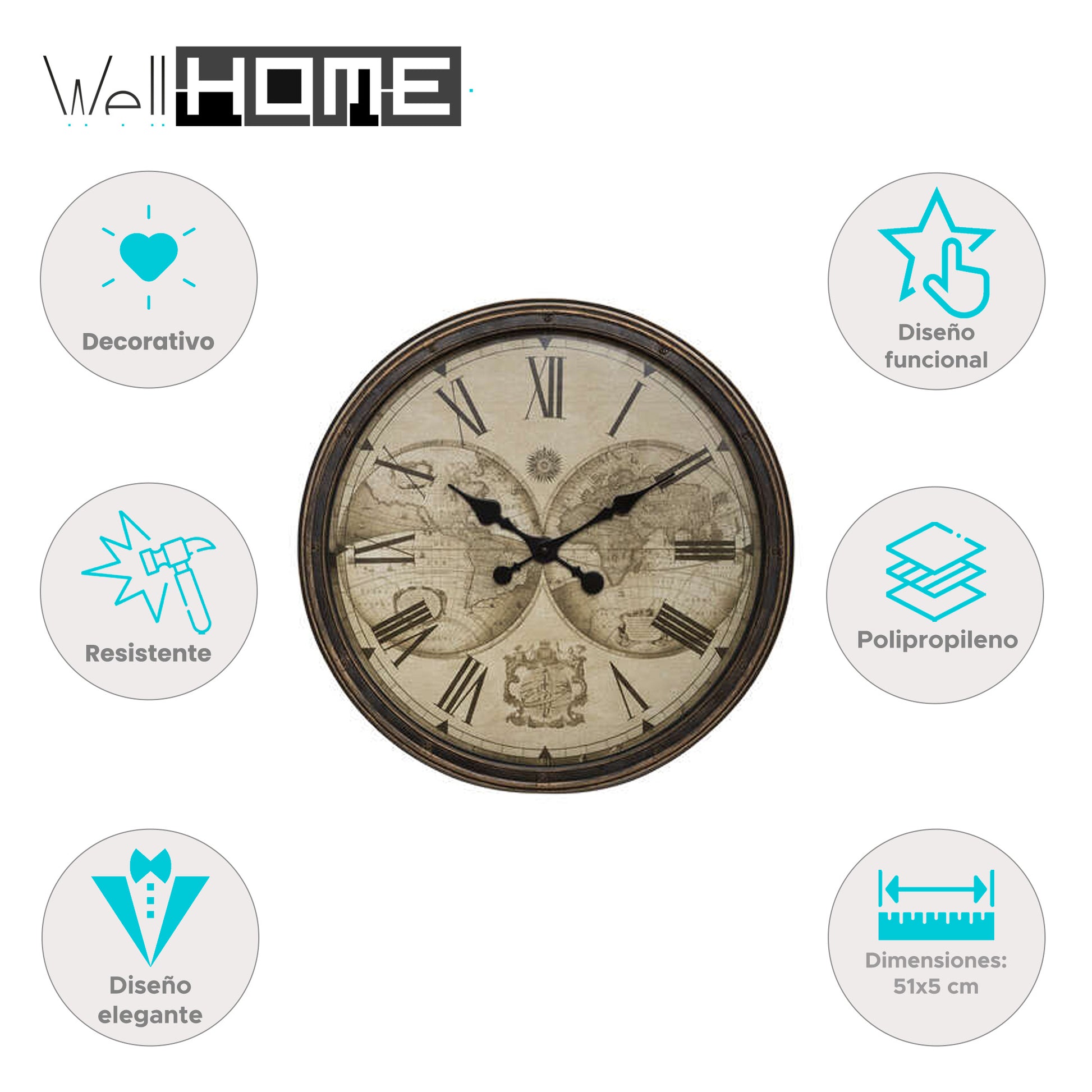 Wellhome - Reloj Mundial De Plástico Vintage_1