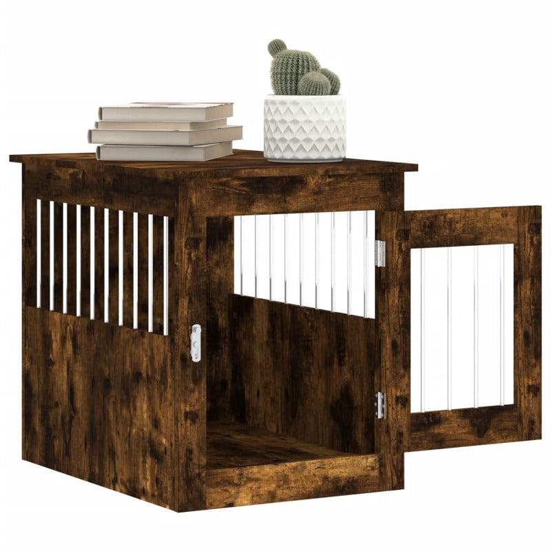 Jaula Para Perros En Mueble Estilo Roble Ahumado 55x75x65 Cm Material De Madera_4
