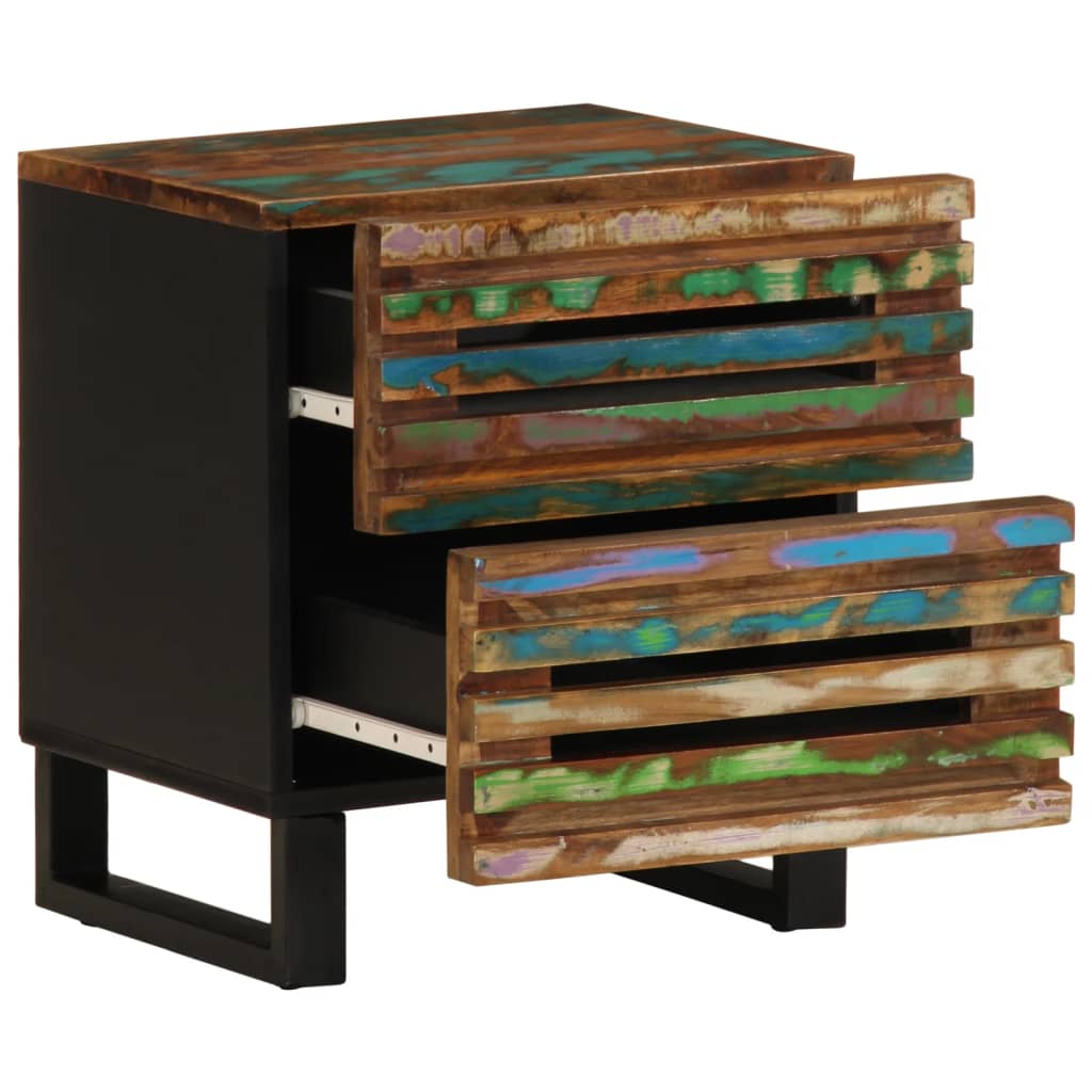 Mesita De Noche De Madera Maciza Reciclada 40x34x46 Cm_0