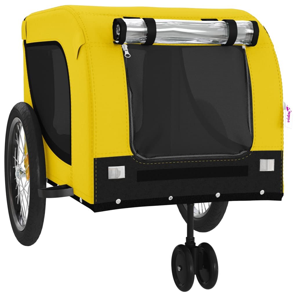 Vidaxl Remolque Bicicleta Mascotas Hierro Tela Oxford Amarillo Negro_3