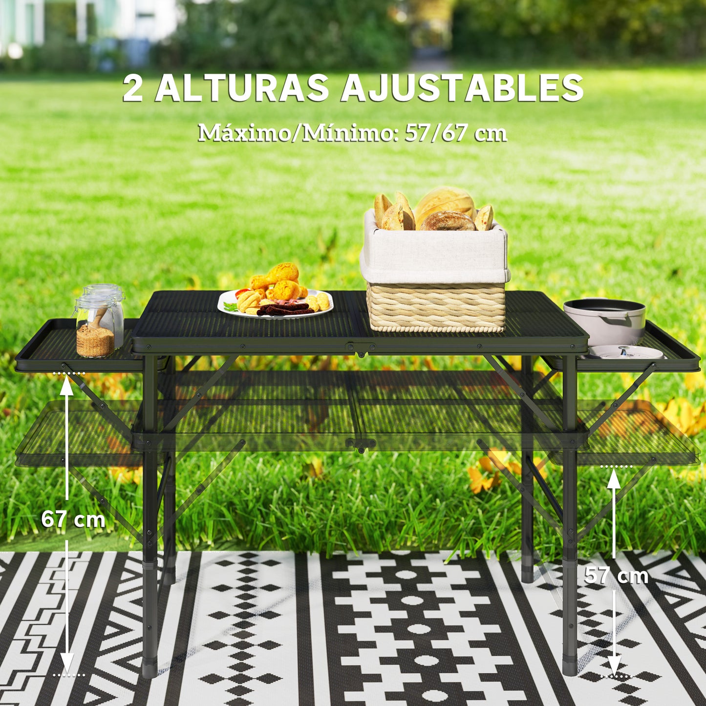 Outsunny Mesa Plegable Camping De Aluminio Con Laterales Abatibles Negro_4