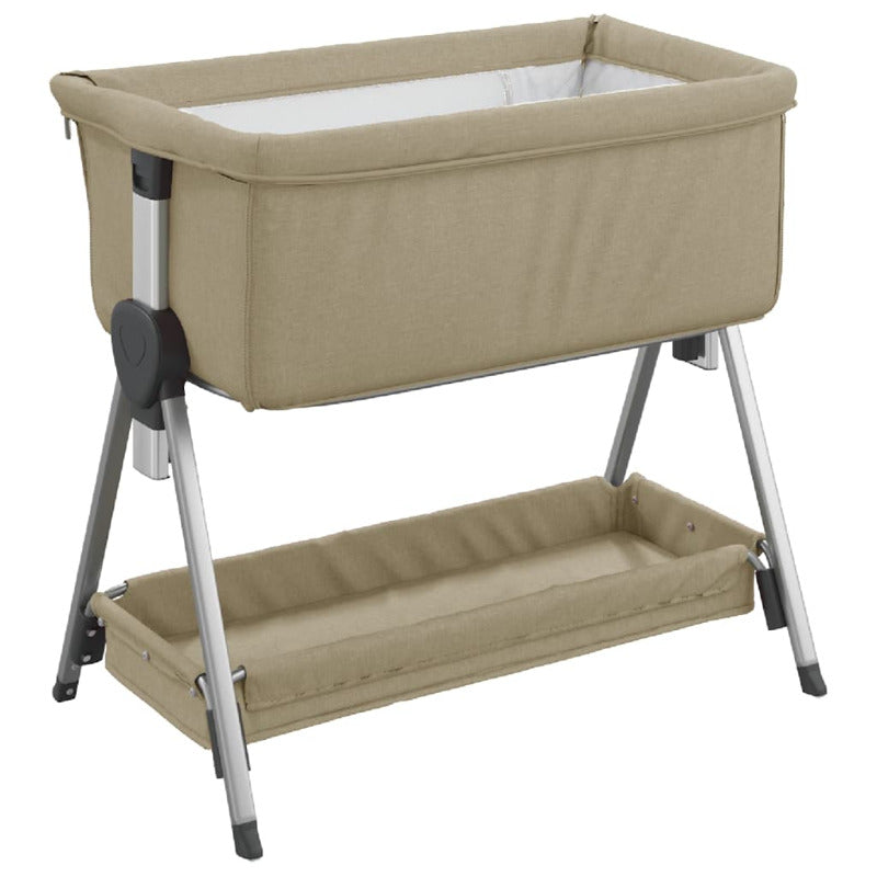 Vidaxl Cuna Con Colchón Tela De Lino Gris Taupe_5