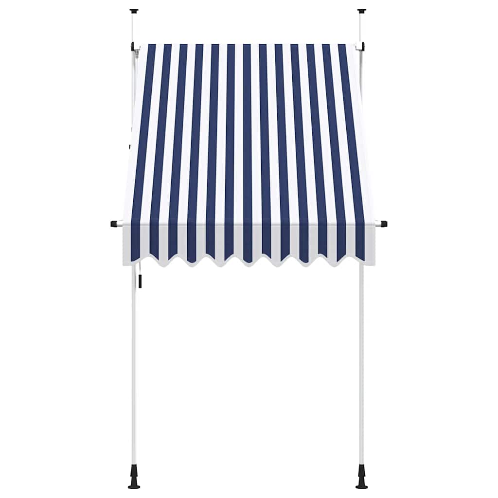 Toldo Manual Retráctil 150 Cm Azul Y Blanco A Rayas_2