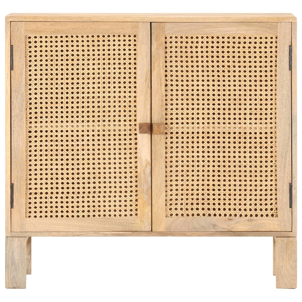 Aparador De Madera Maciza Mango Y Caña Natural 80x30x73 Cm_1