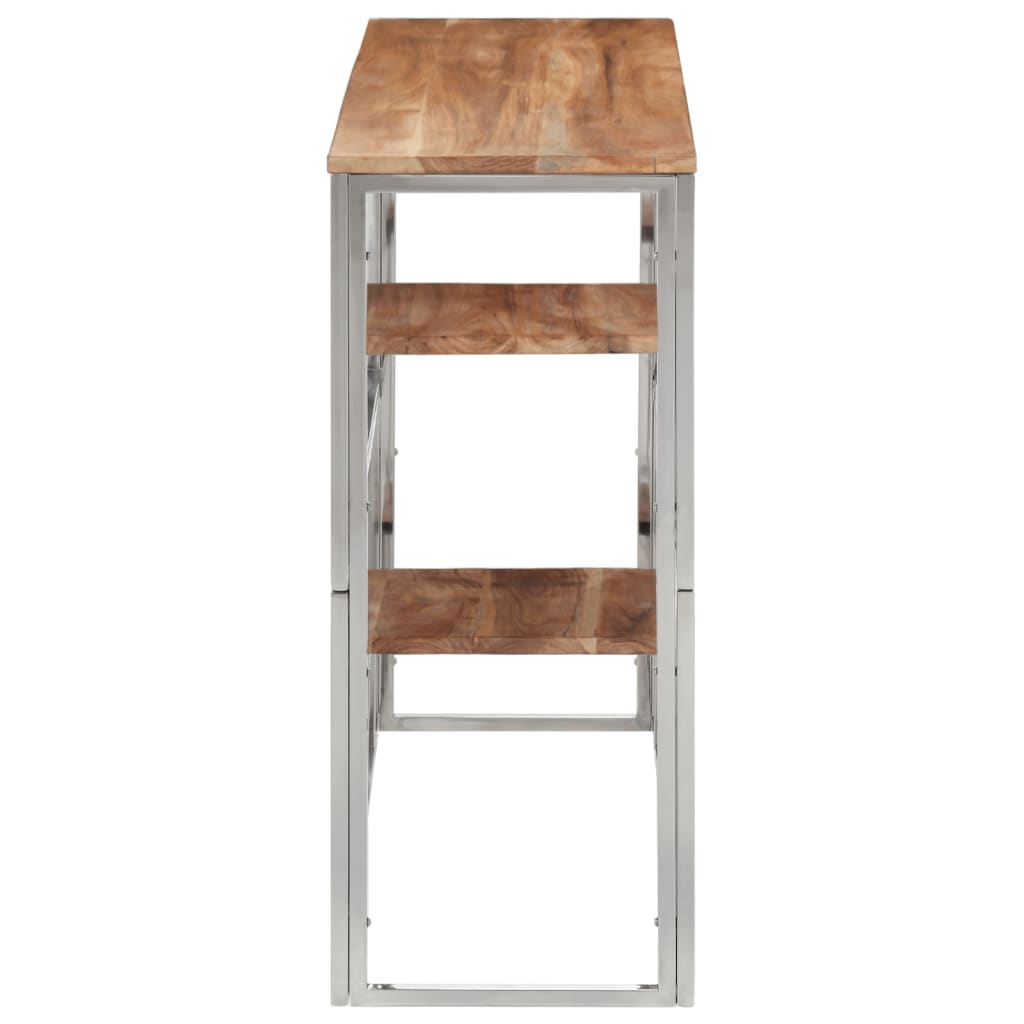 Mesa Consola Acero Inoxidable Y Madera Maciza Acacia Plateada_1