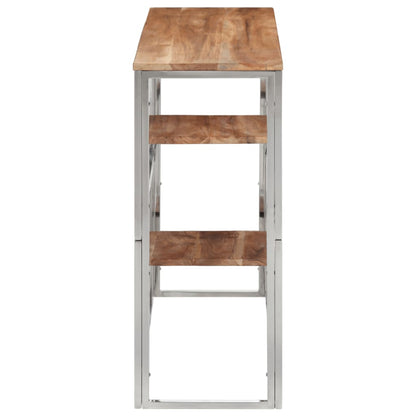 Mesa Consola Acero Inoxidable Y Madera Maciza Acacia Plateada_1