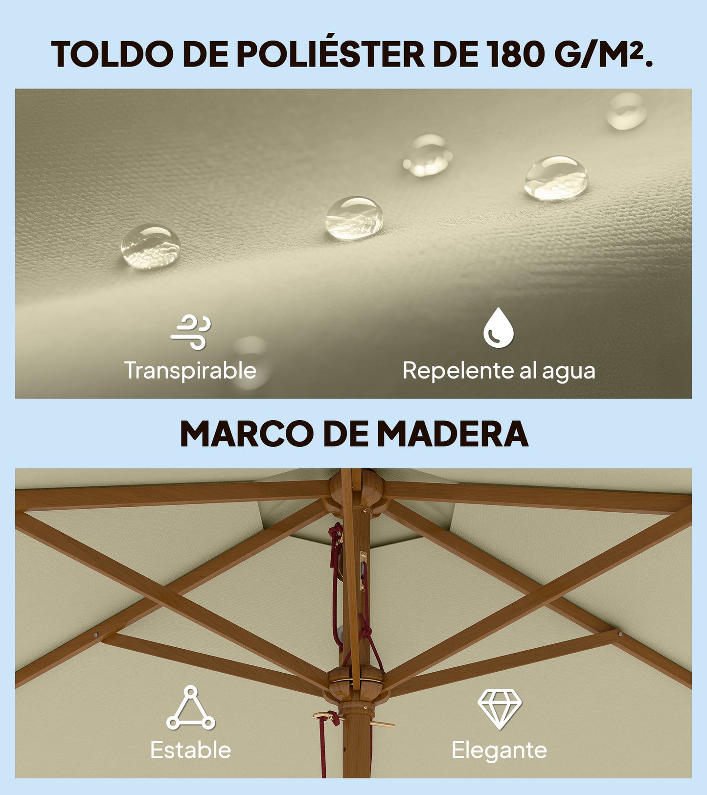 Outsunny Sombrilla De Jardín Ø250x230 Cm Con Poste Desmontable Crema_4